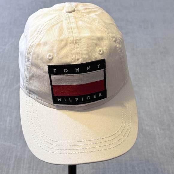 Tommy Hilfiger White Cotton Flag Logo Patch Adjustable Baseball Cap Hat Mens - Picture 4 of 7